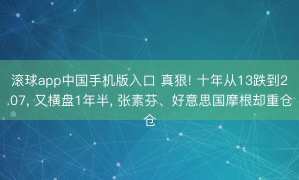滚球app中国手机版入口 真狠! 十年从13跌到2.07， 又横盘1年半， 张素芬、好意思国摩根却重仓
