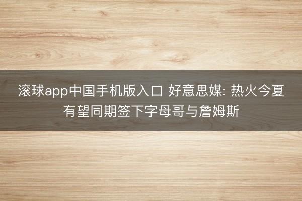 滚球app中国手机版入口 好意思媒: 热火今夏有望同期签下字母哥与詹姆斯